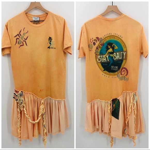 COLLINA STRADA Upcycled Hand Dyed Hand Embellished T-Shirt Dress Size Medium - Picture 1 of 16